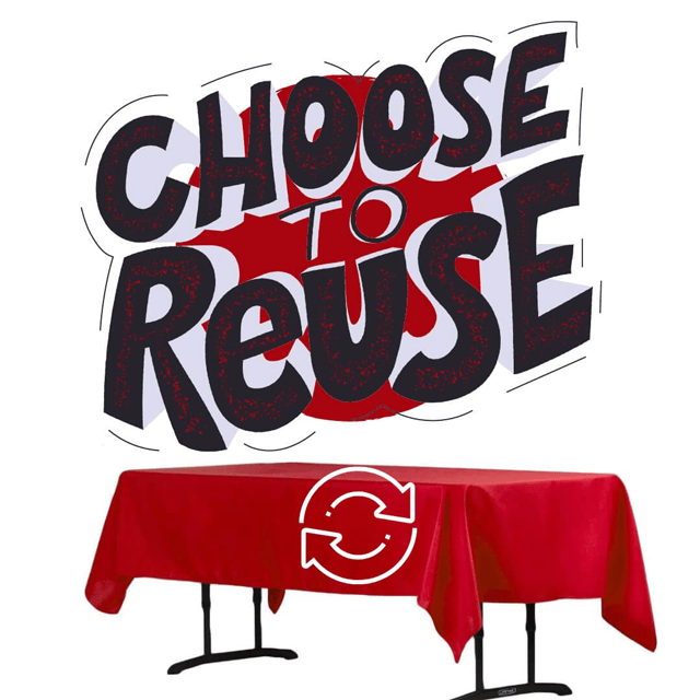 A logo that reads 'Choose to Reuse' and features a red tablecloth.