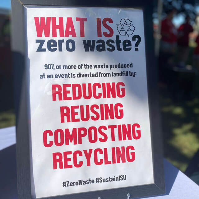 A sign with red lettering that reads 'What is zero waste?'