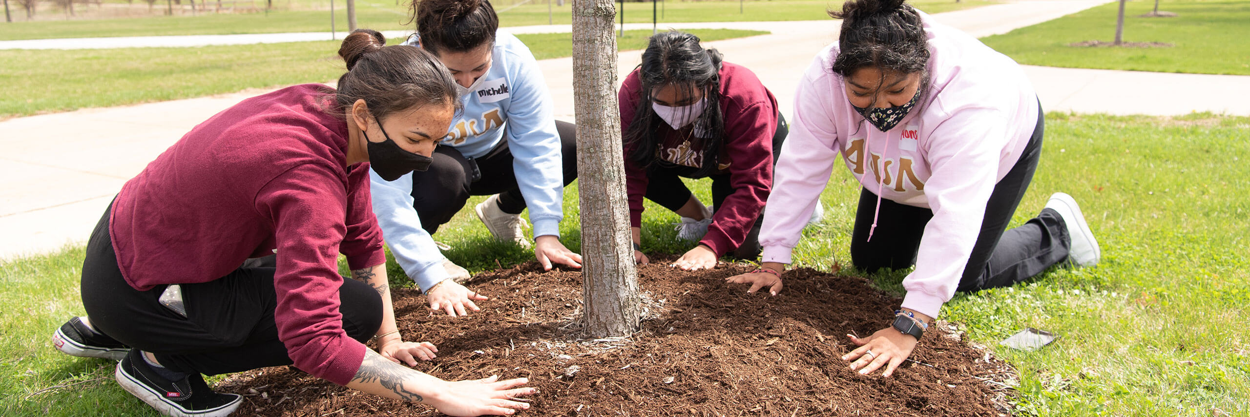 Students working on a garden.